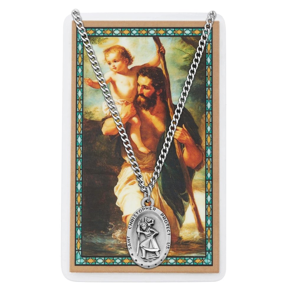 St. Christopher Necklace & Laminated Prayer Card Set