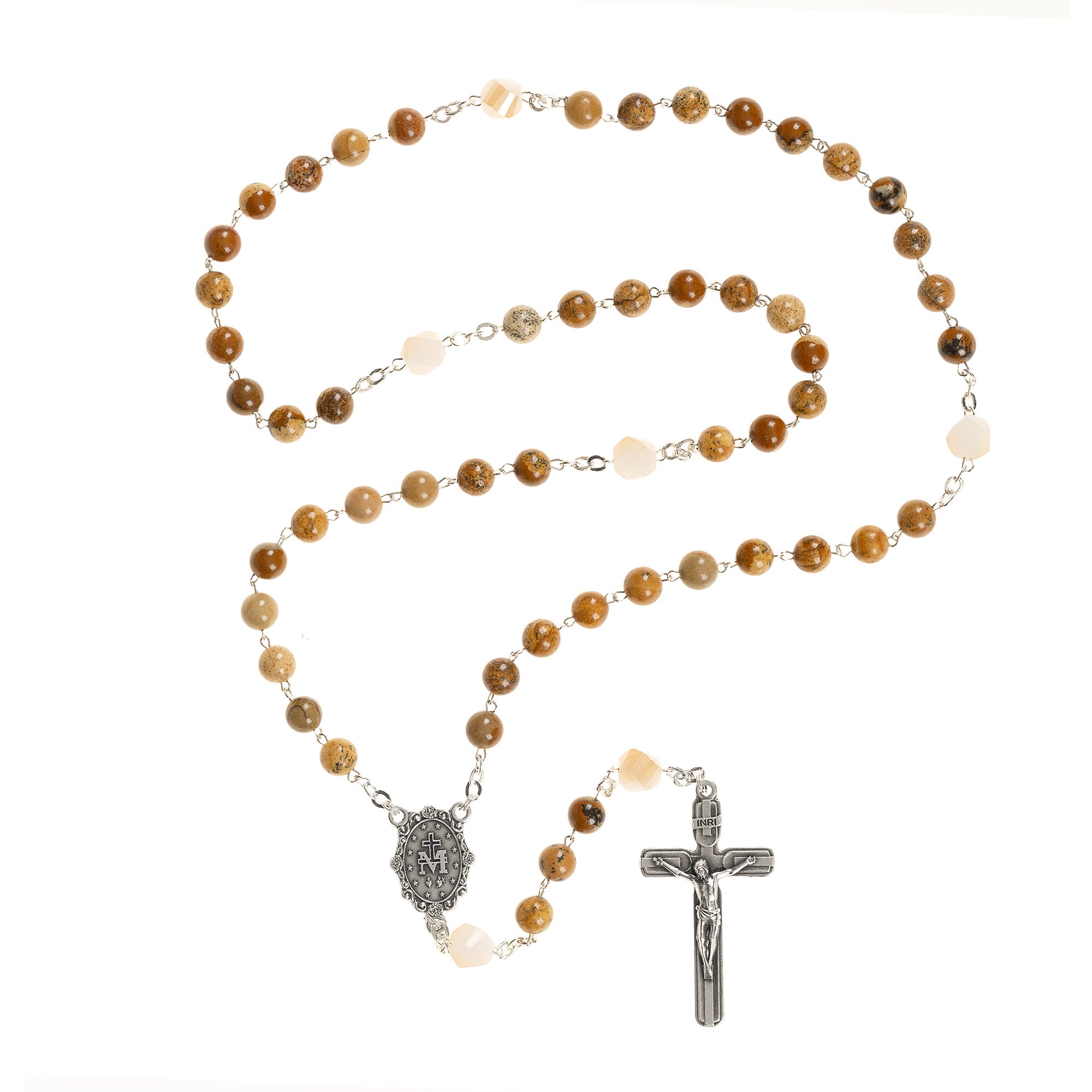 Brown Paesina Miraculous Medal Rosary