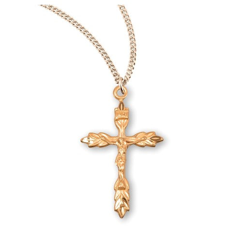 Gold Plated Wheat Crucifix Necklace