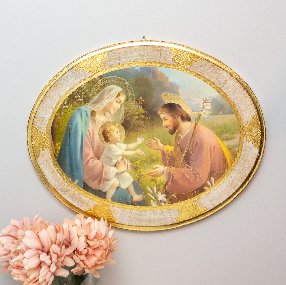 Oval Simeone Holy Family Florentine Plaque