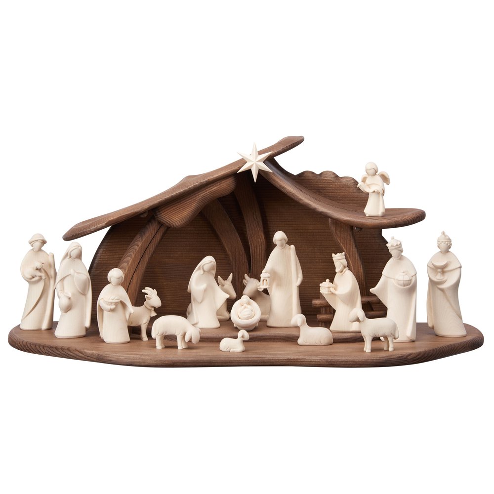 Italian Hand-Carved Contemporary Nativity Set - 19 Pieces