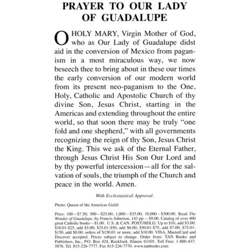 Prayer to Our Lady of Guadalupe Prayercard (Pack of 100)