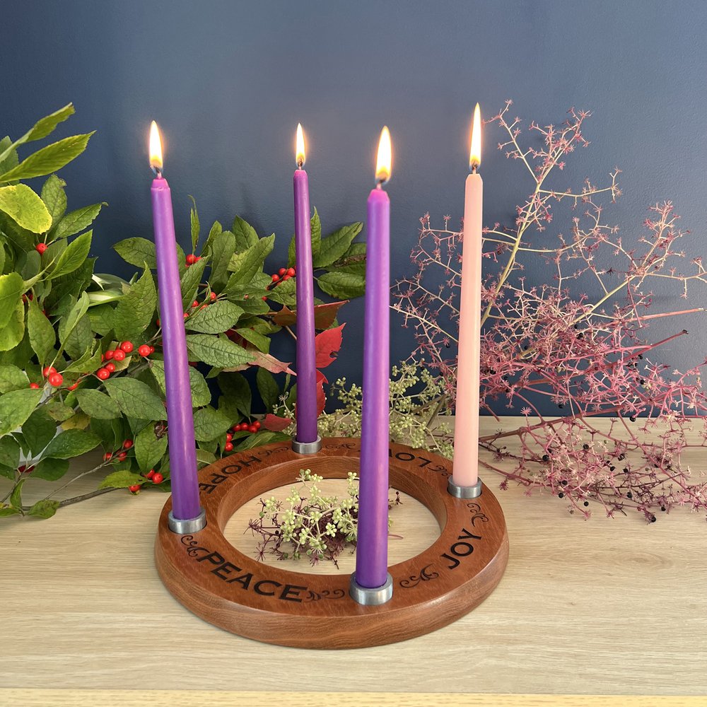Peace, Love, Hope & Joy Wood and Metal Advent Wreath