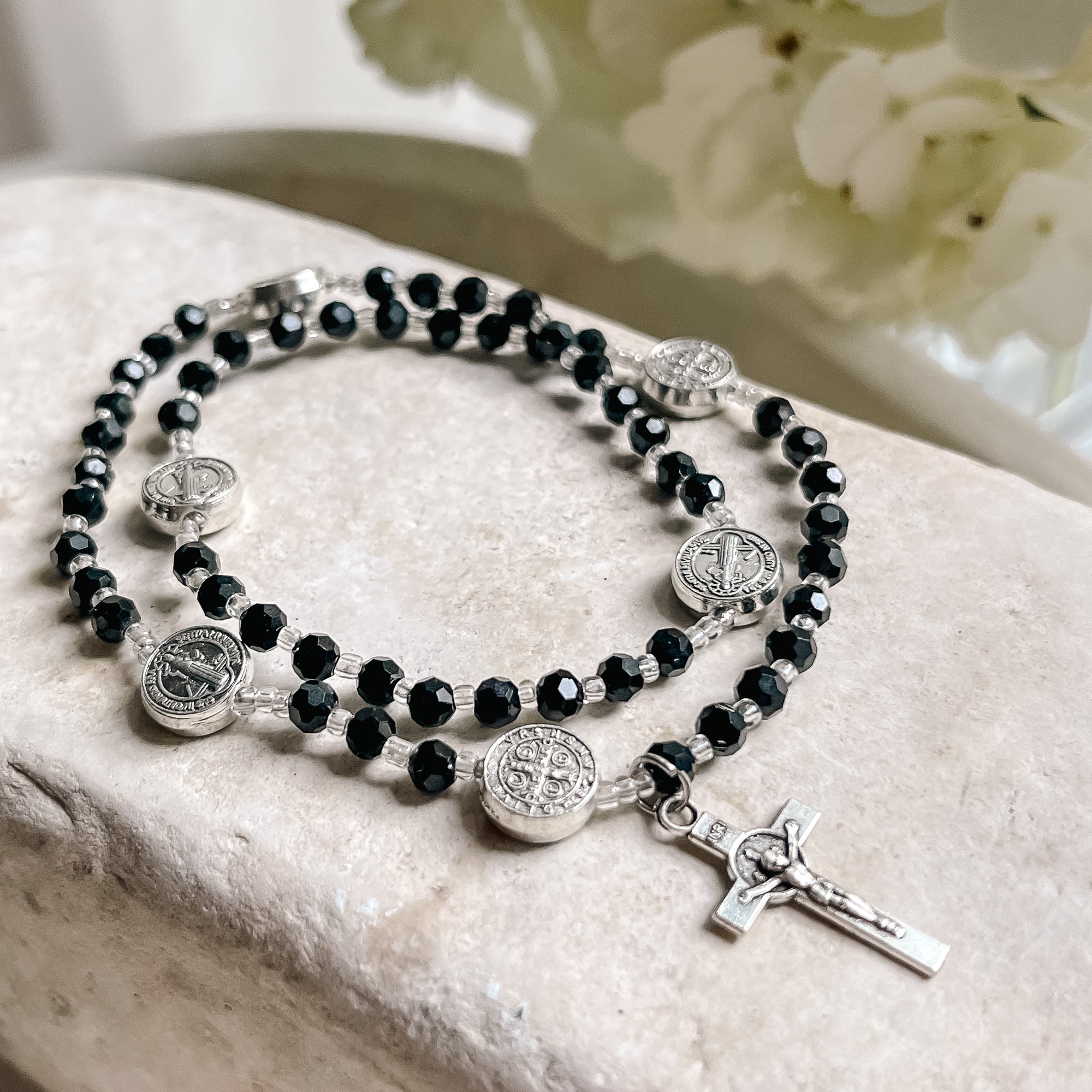St. Benedict Black Twist Rosary Bracelet