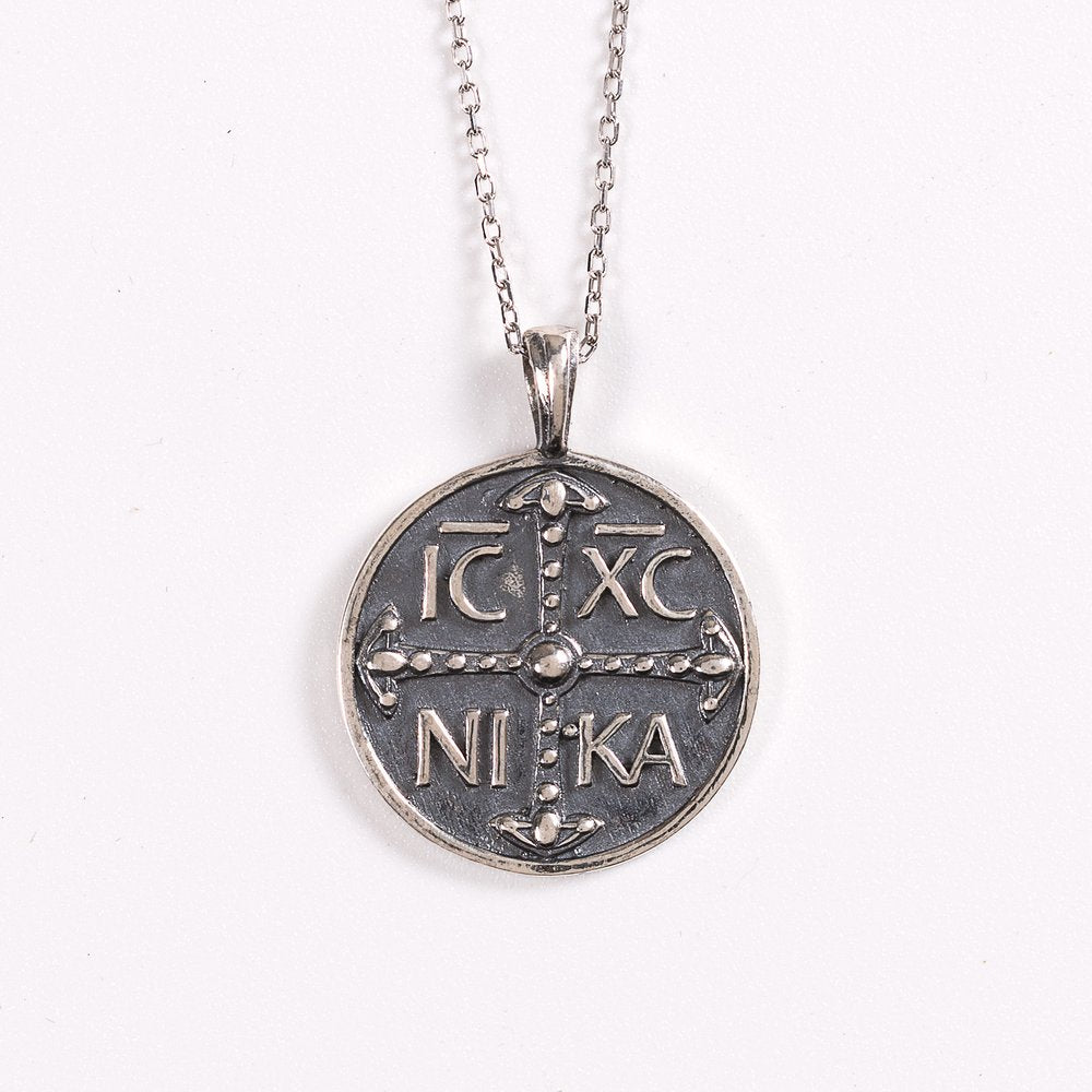 Sterling Silver Greek "Jesus Christ Conquers" Cross Necklace - 18"