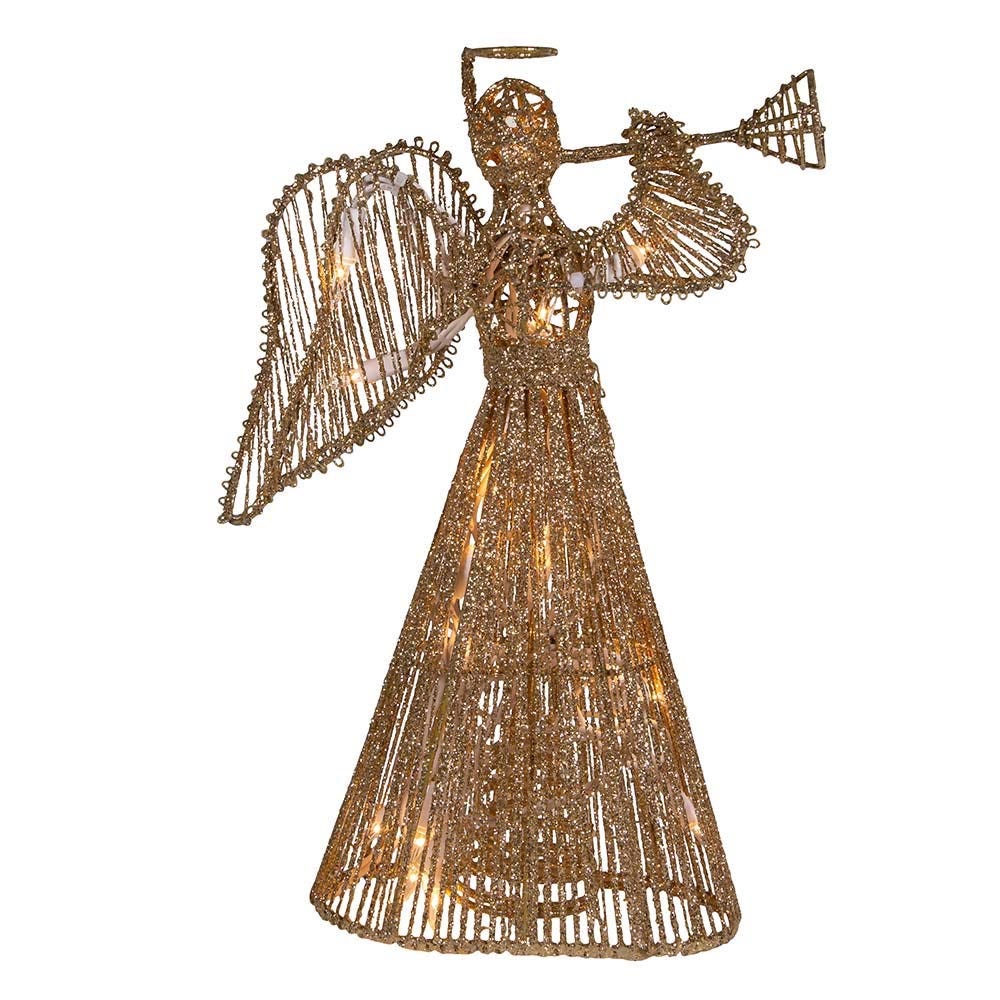 LED Illuminated Gold Glitter Angel Tree Topper – 12.9"