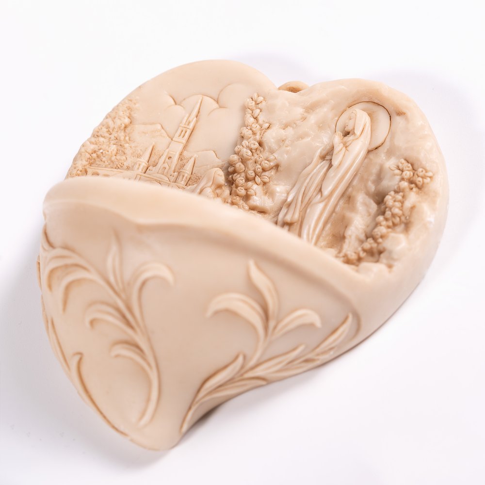 Italian Ivory Finish Lourdes Holy Water Font - 4.7"