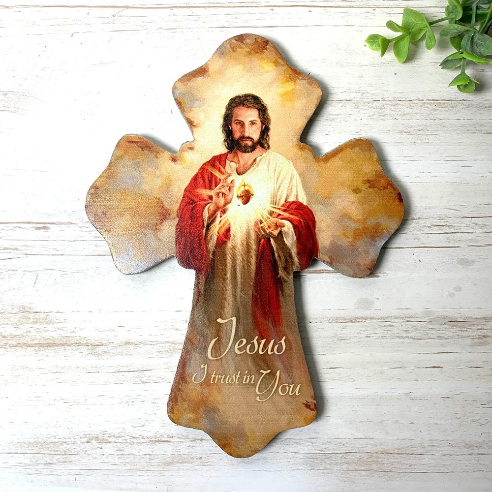 Sacred Heart Wooden Cross - 8"