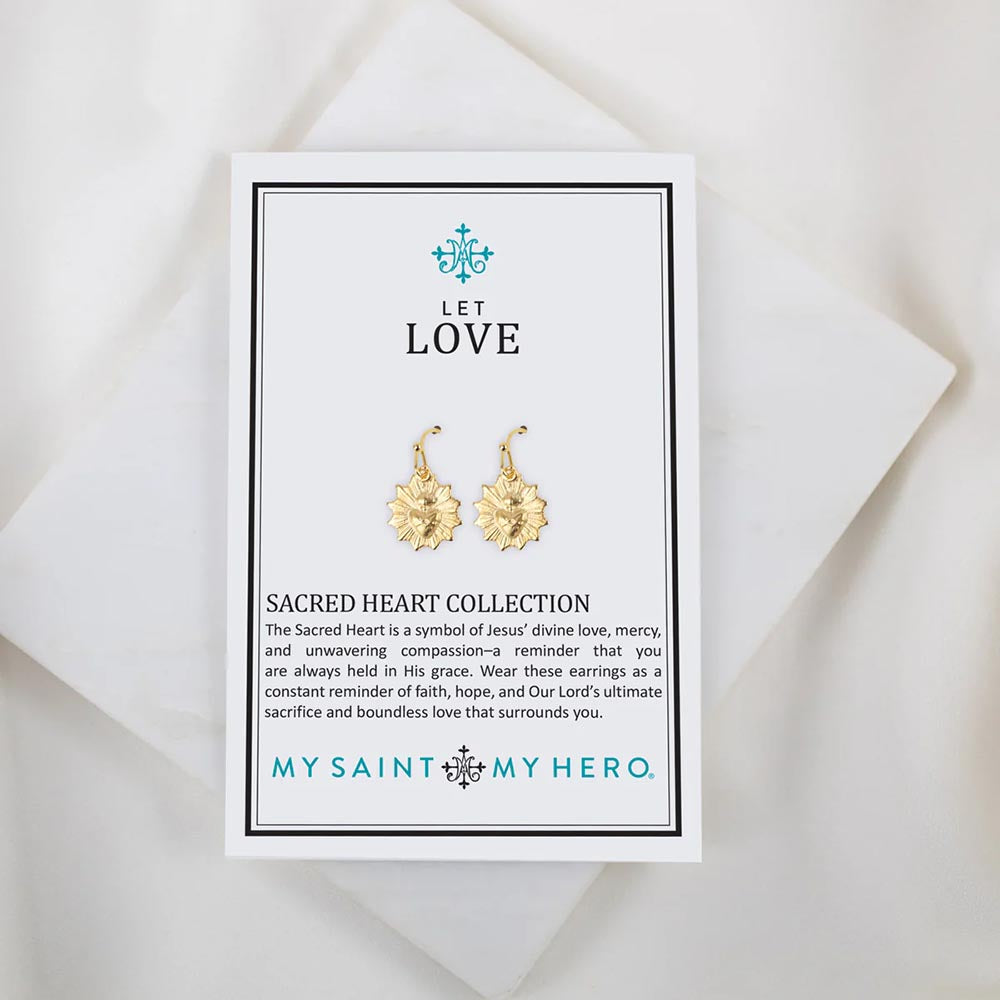 Gold Sacred Heart Sunburst Earrings