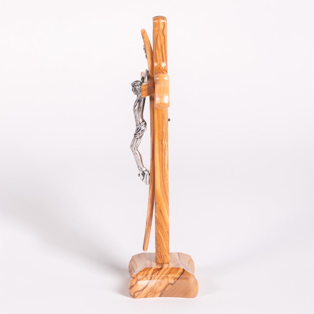 Italian Olive Wood St. Benedict Standing Crucifix - 9"