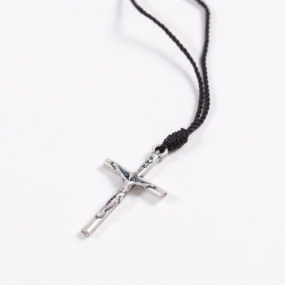 Mini Silver Crucifix Corded Necklace