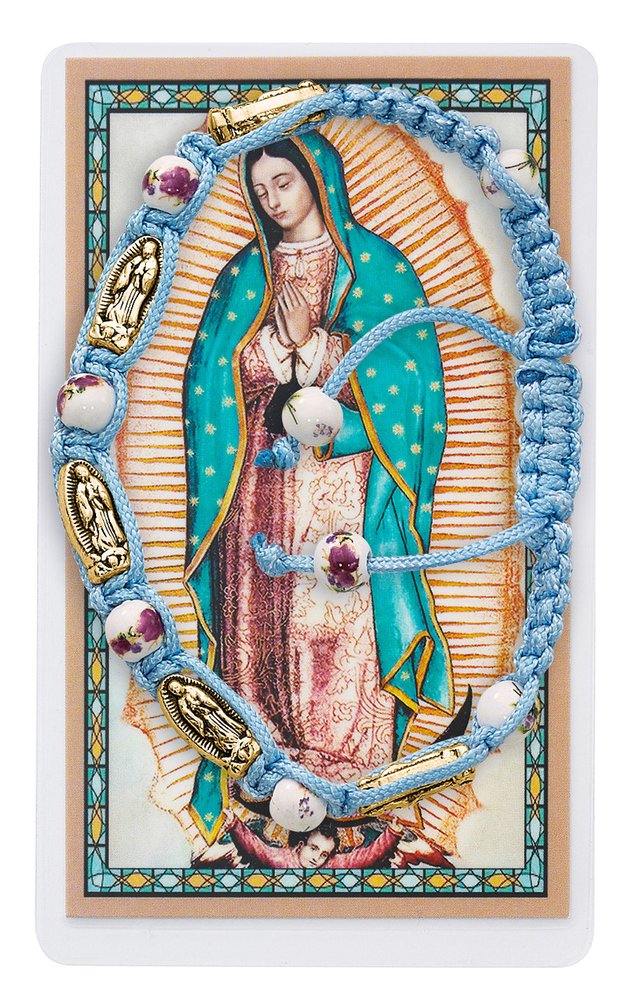 Aqua Corded Guadalupe Bracelet & Holy Card