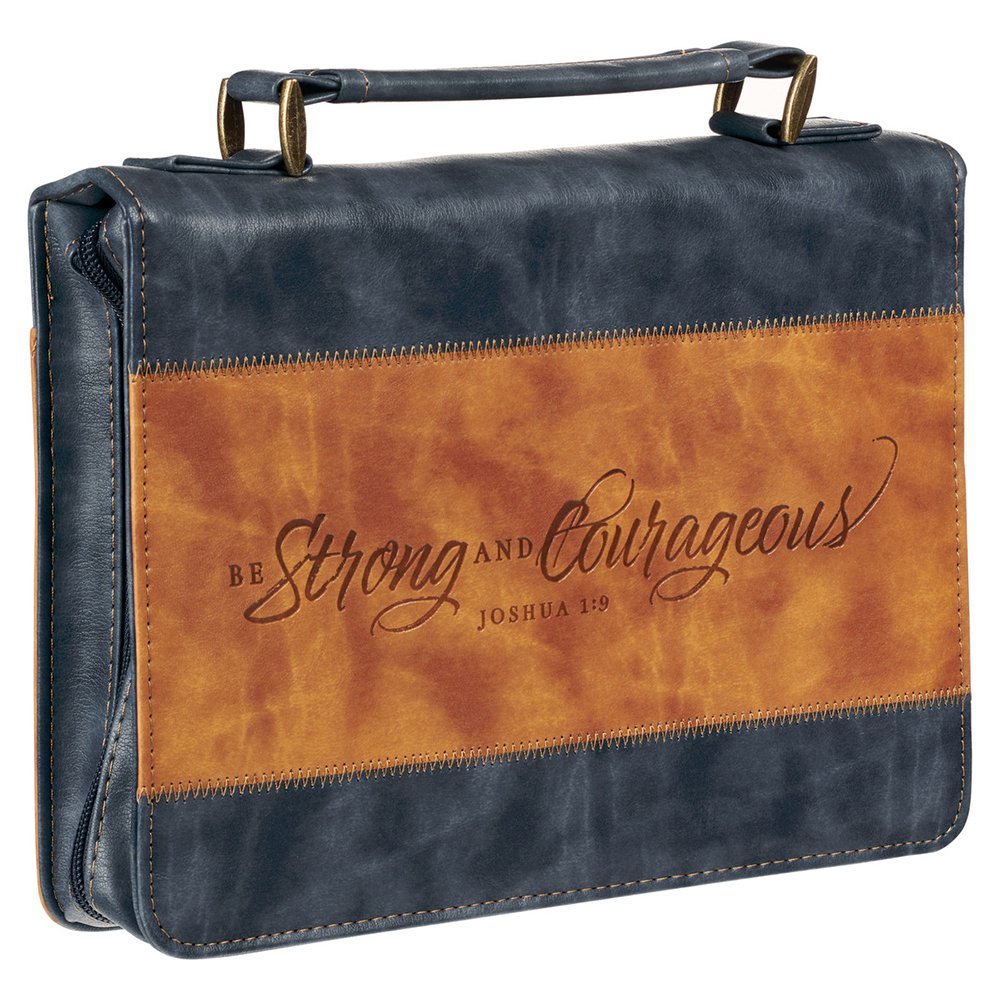 Classic Navy & Brown Strong & Courageous Bible Cover