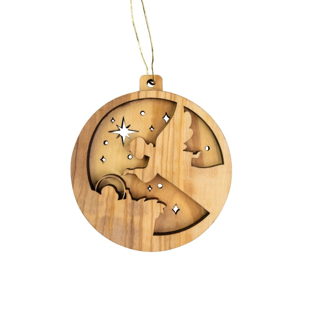 Holy Land Angel & Child 3-D Olive Wood Ornament
