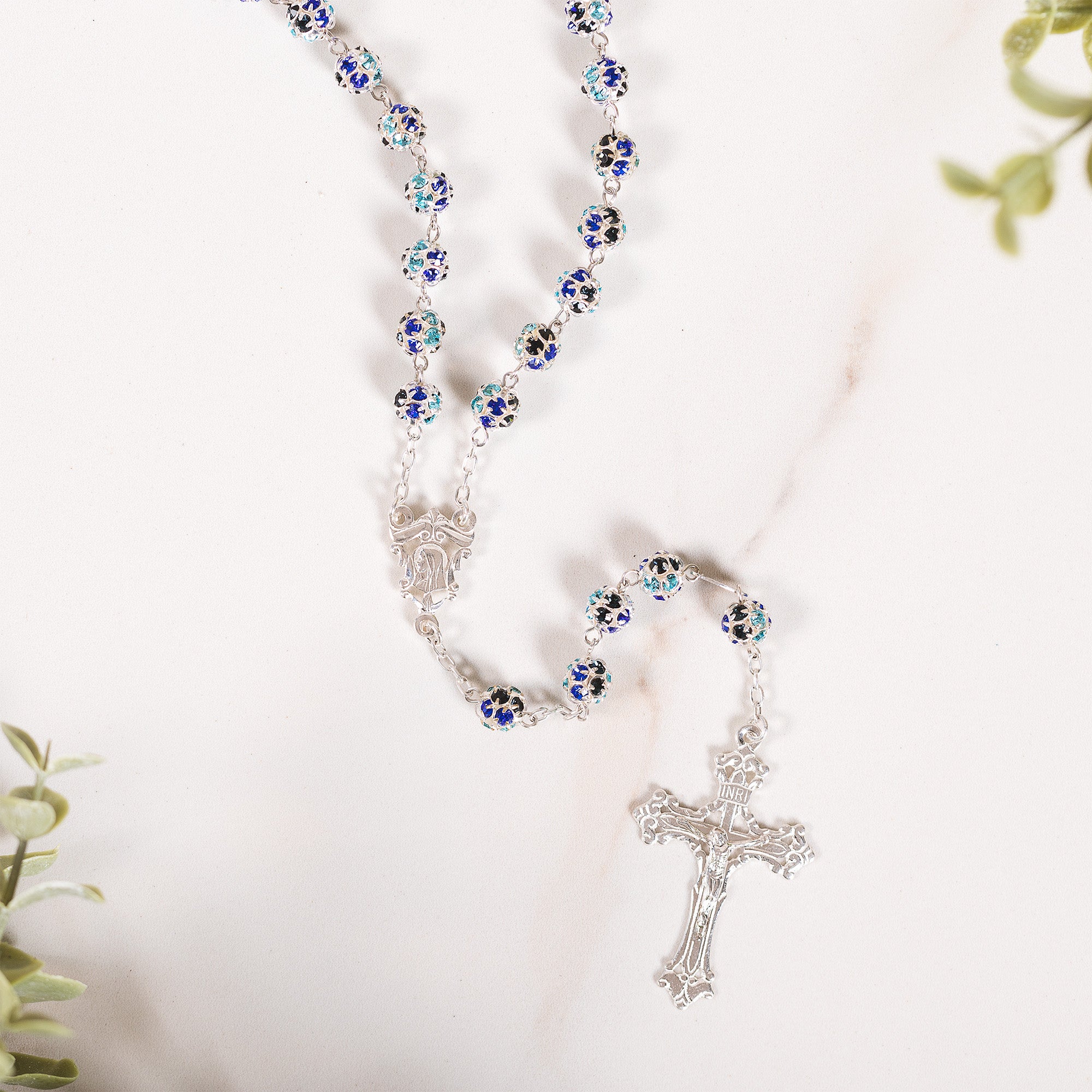 Italian Sterling Blue Pavé Bead Rosary