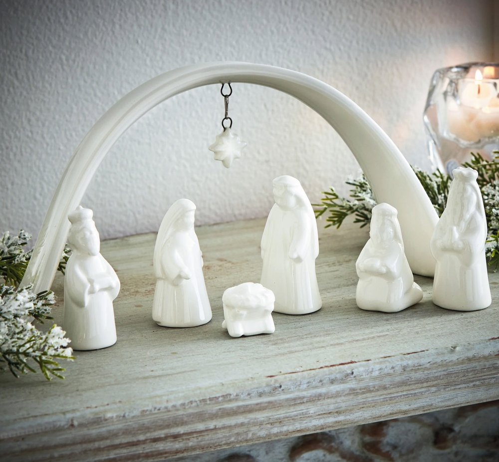 Ceramic Nativity Scene with Overhead Arch & Star - 10.7" (L)