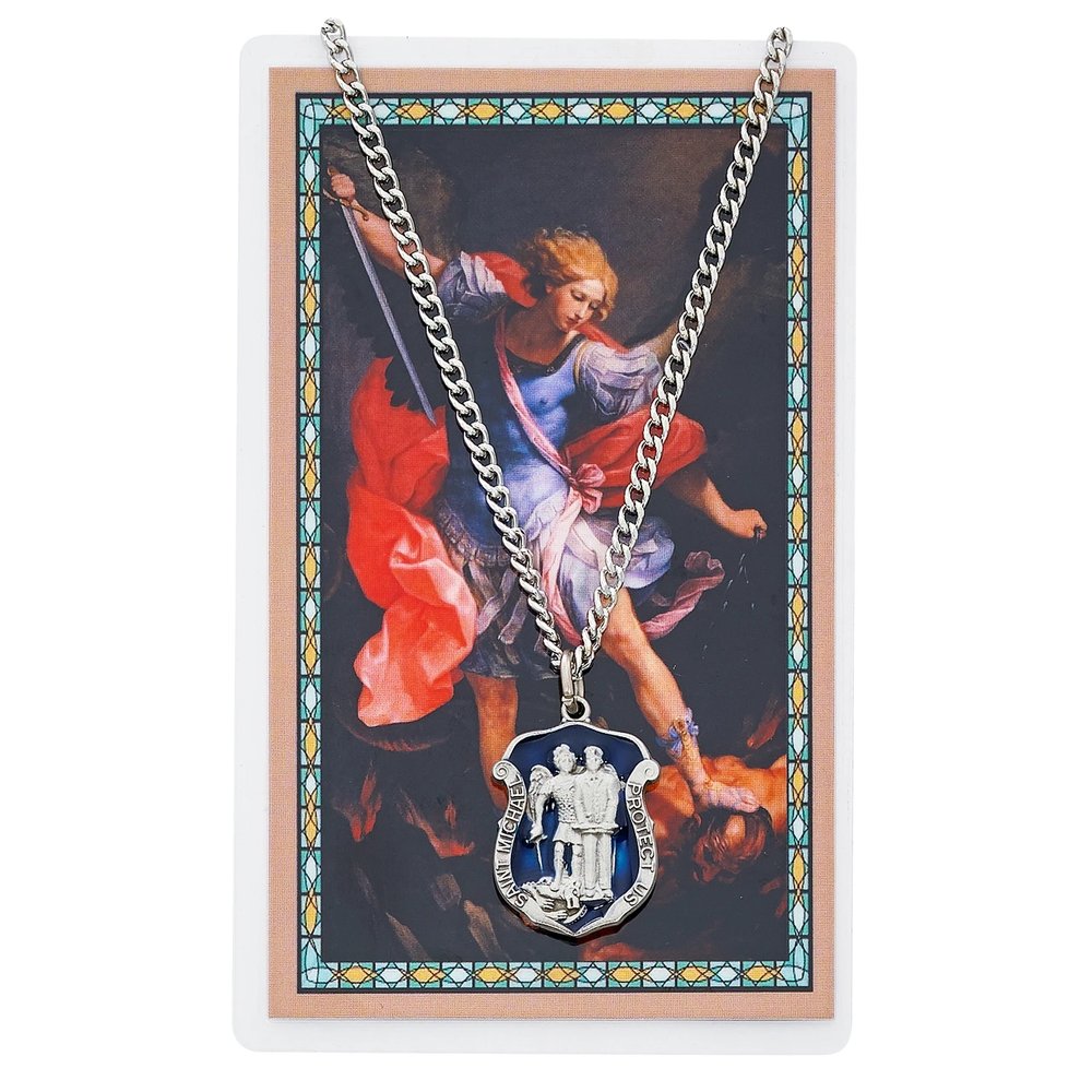 St. Michael Blue Police Necklace & Prayer Card Set