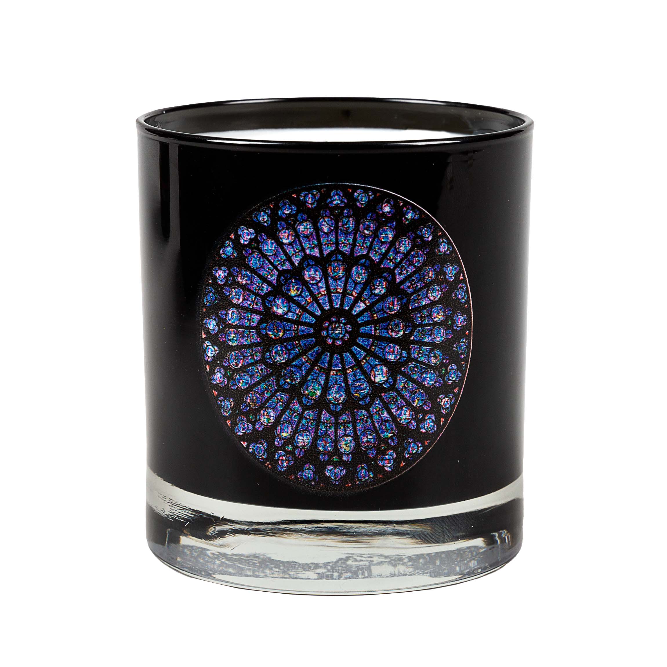 Notre Dame Rose Window Black Glass Candle