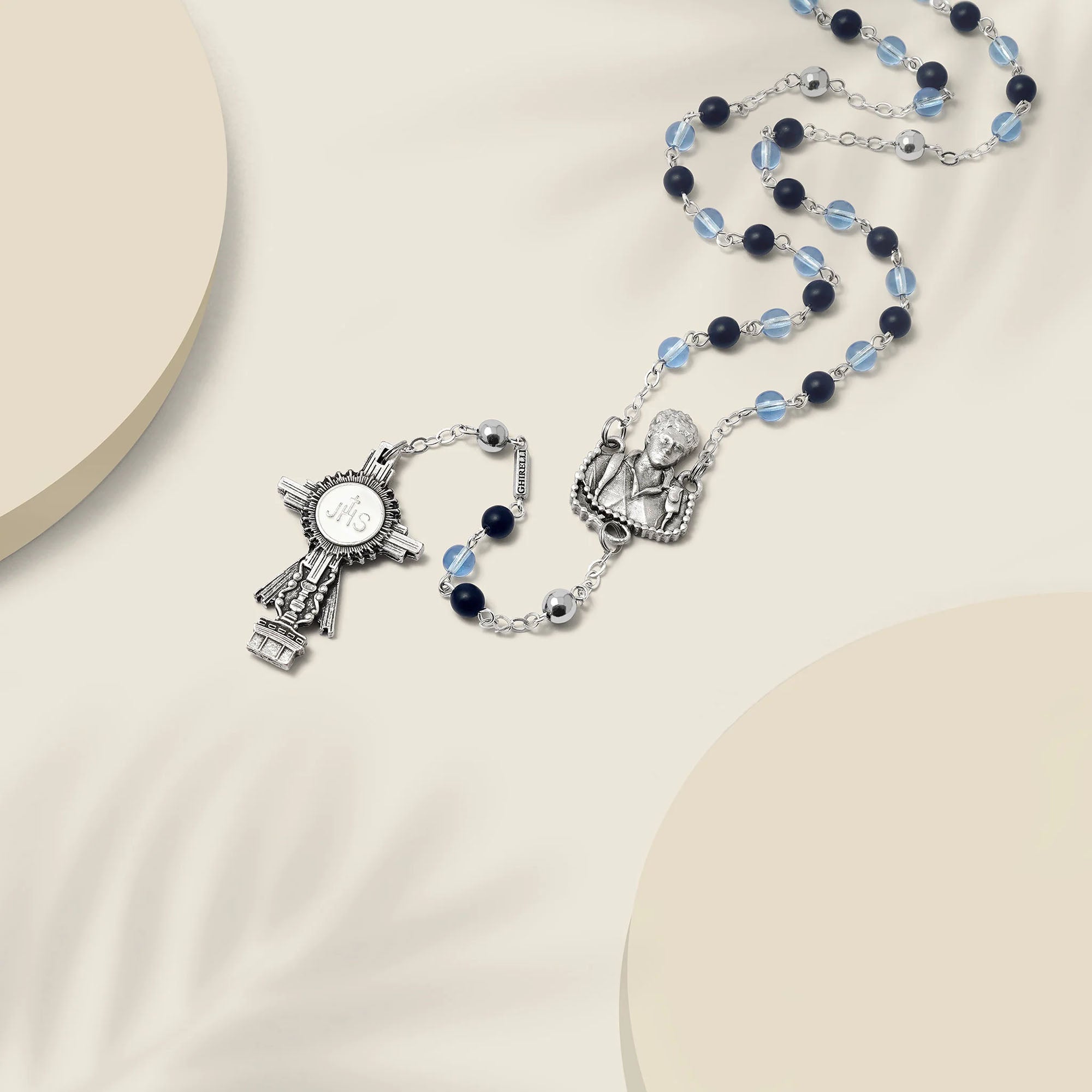 Ghirelli Blue Bohemian Glass St. Carlo Acutis Rosary