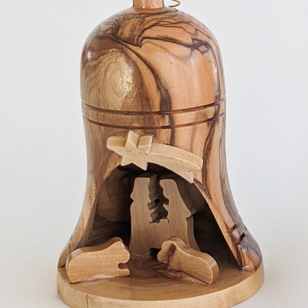 Holy Land Olive Wood Nativity Bell Ornament