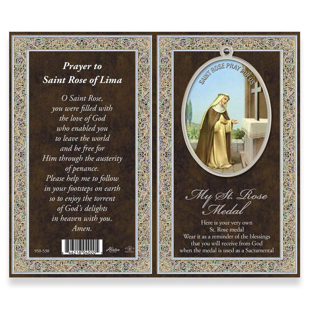 St. Rose of Lima Pewter Medal Necklace & Prayer Card Pamphlet - 18"