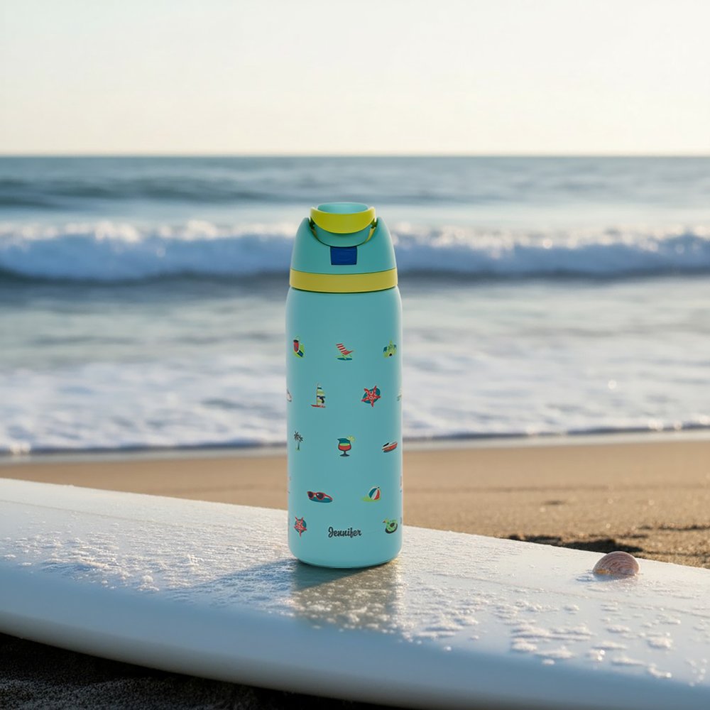 Personalized Deep Waters Teal Beach Water Bottle