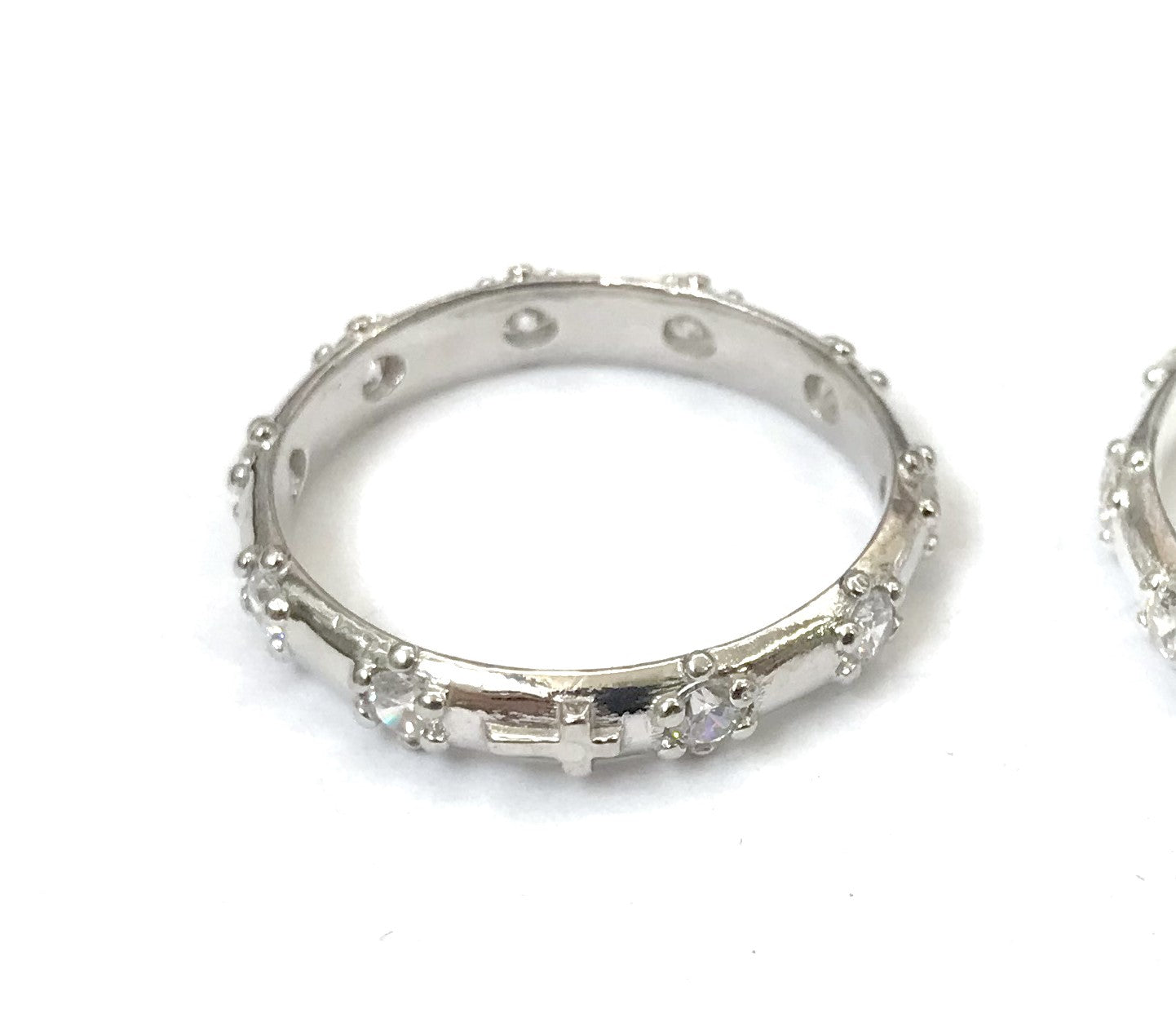 Rhodium Rosary Ring