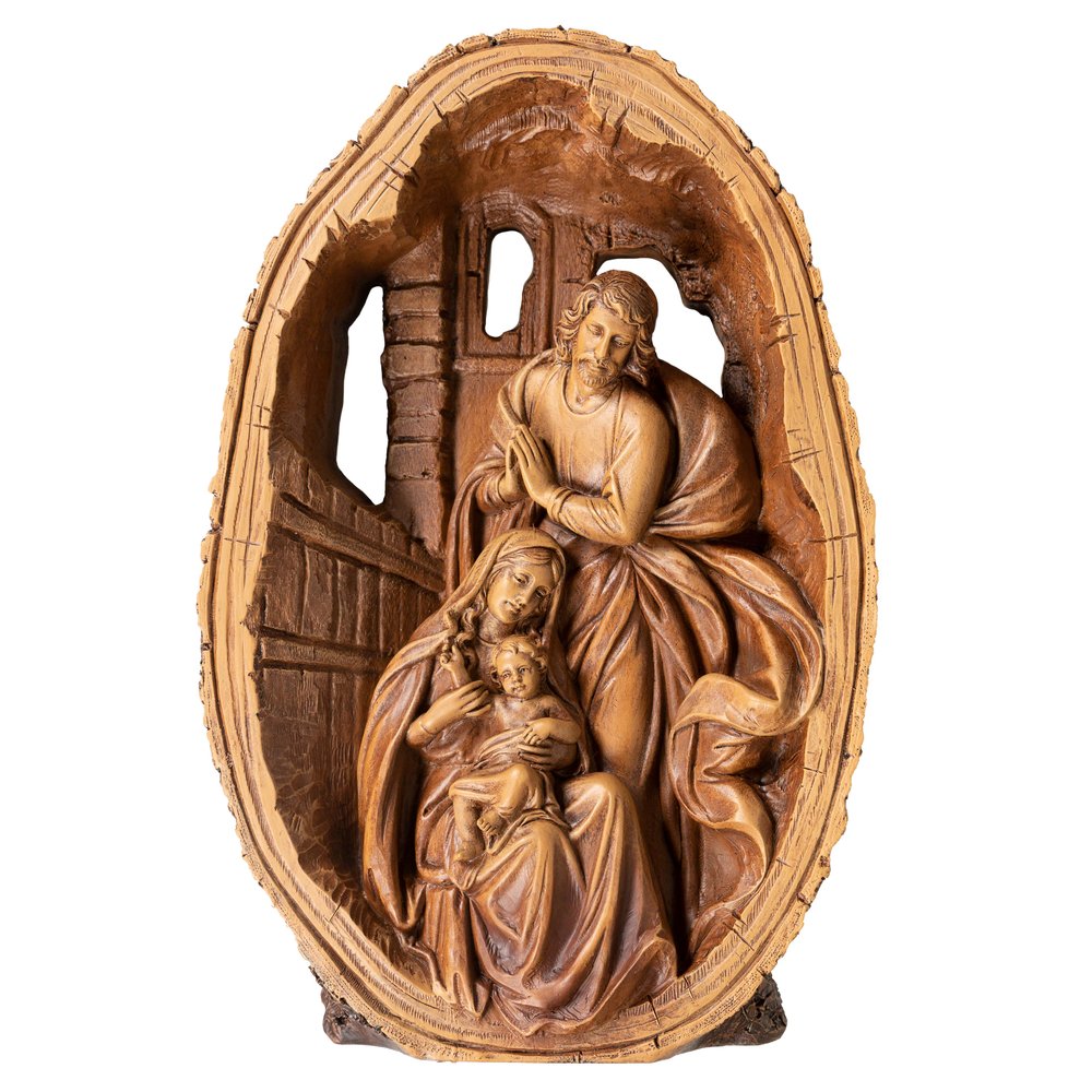 Holy Family Nativity Panoramic Wood Look Sculpture