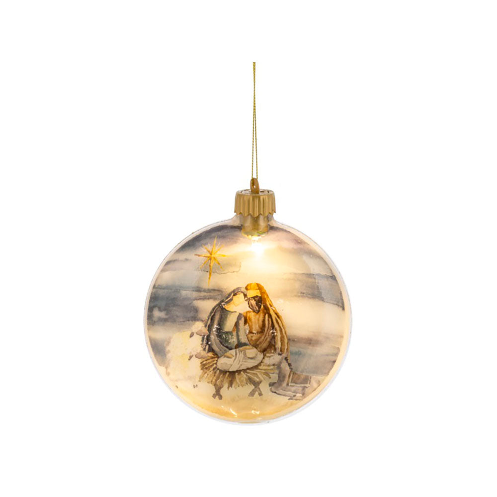 LED Light Holy Family Watercolor Disk Ornament