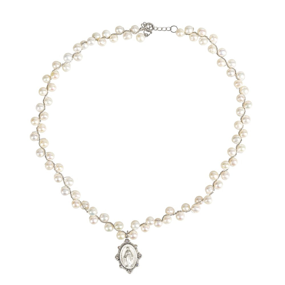 Grapevine Pearl Miraculous Medal Swarovski Necklace