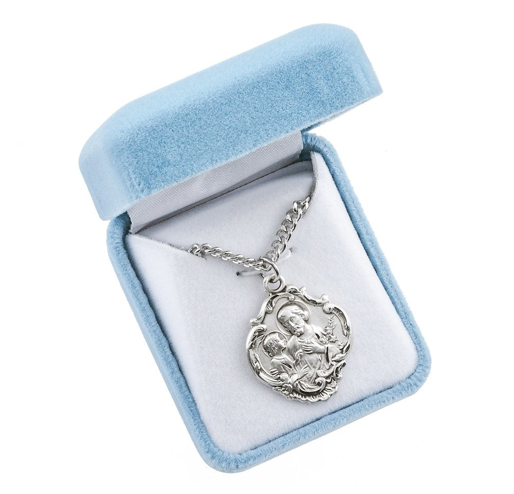 Baroque Sterling Silver St. Joseph Medal Necklace