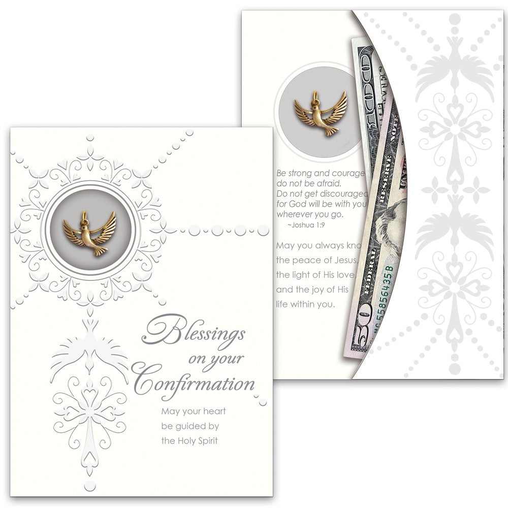 Dove Pendant Confirmation Greeting Card with Money Holder