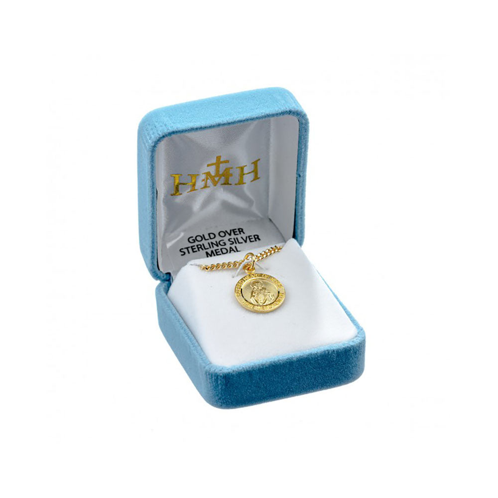 Petite Gold Round Sacred Heart Scapular Necklace