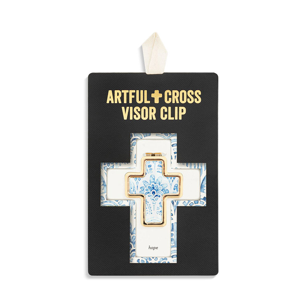 Blue & Gold Floral Cross Visor Clip