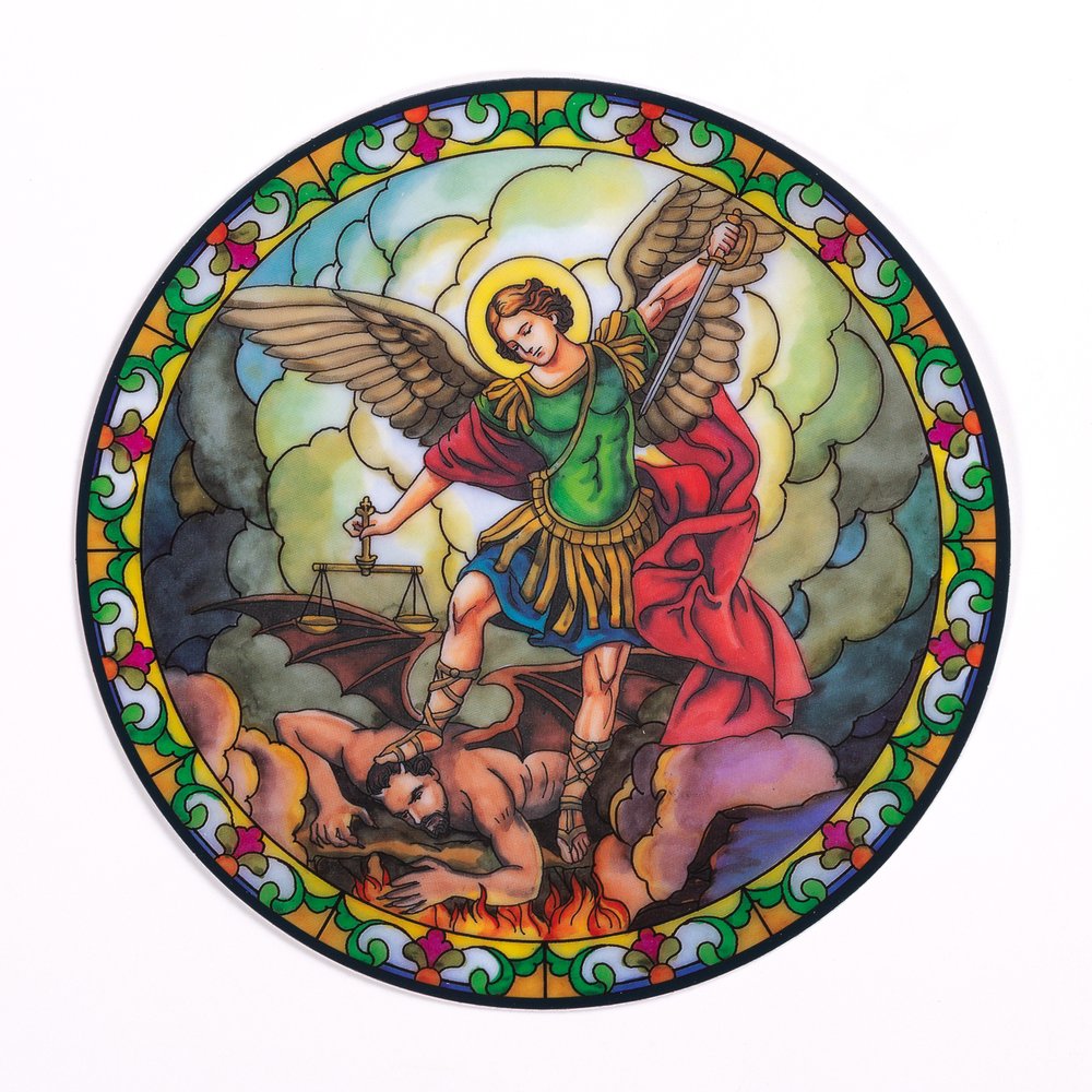 Stained Glass Look St. Michael Static Sticker