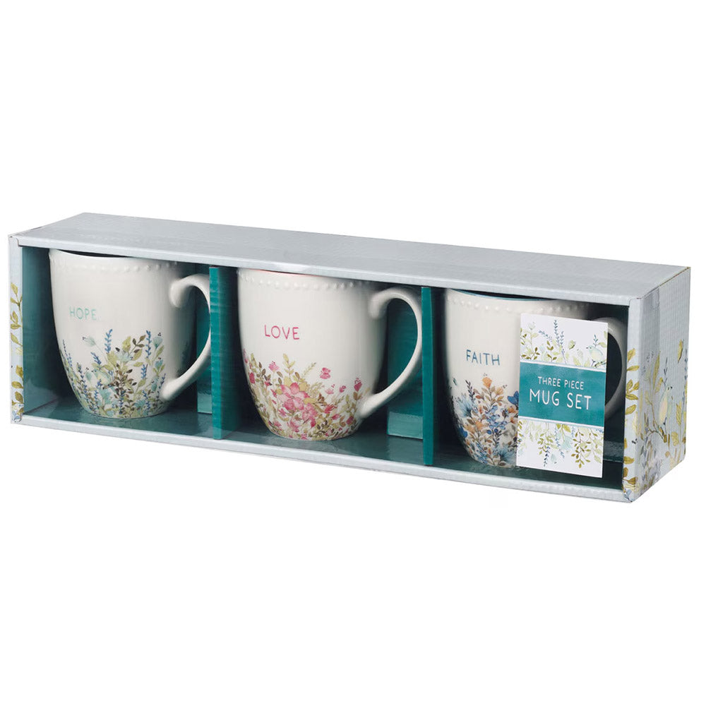 Faith Hope & Love Petite Floral Mugs - Set of 3
