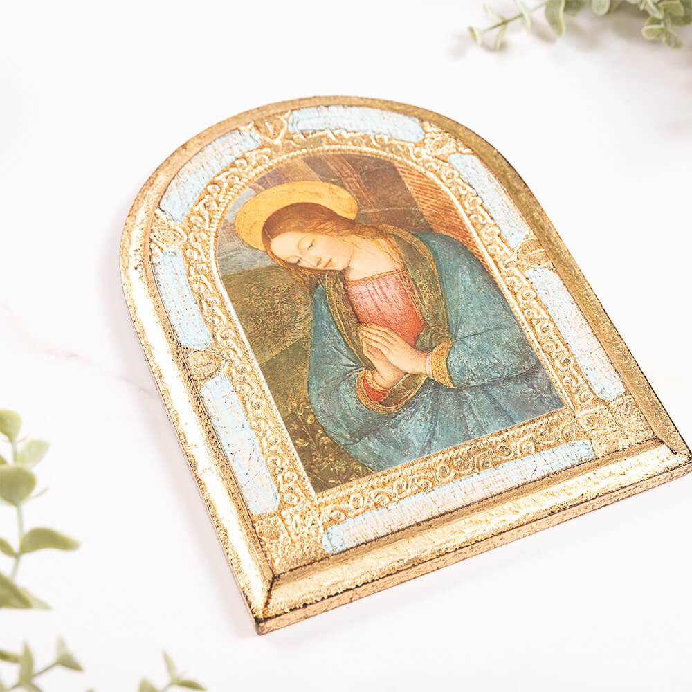Pinturicchio Madonna Gold & Blue Arched Florentine Plaque -  8" x 6"