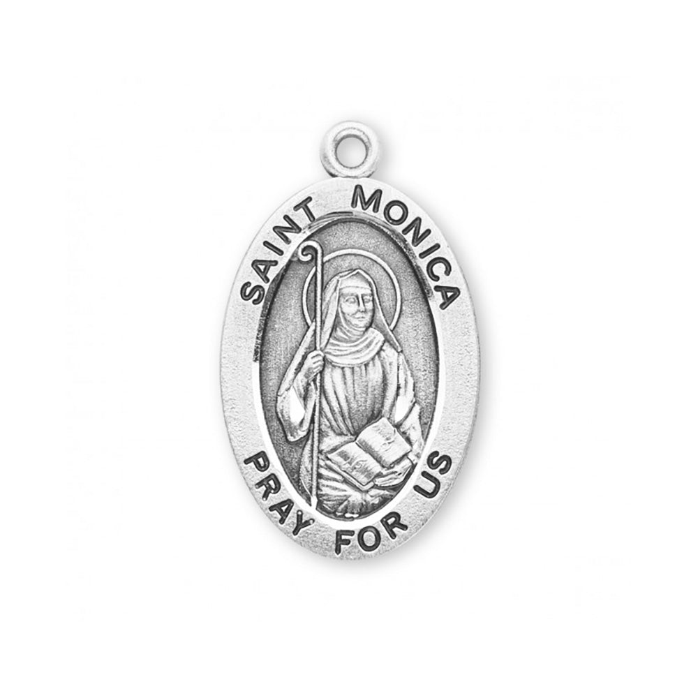 Oval St. Monica Sterling Silver Medal Necklace - 24"