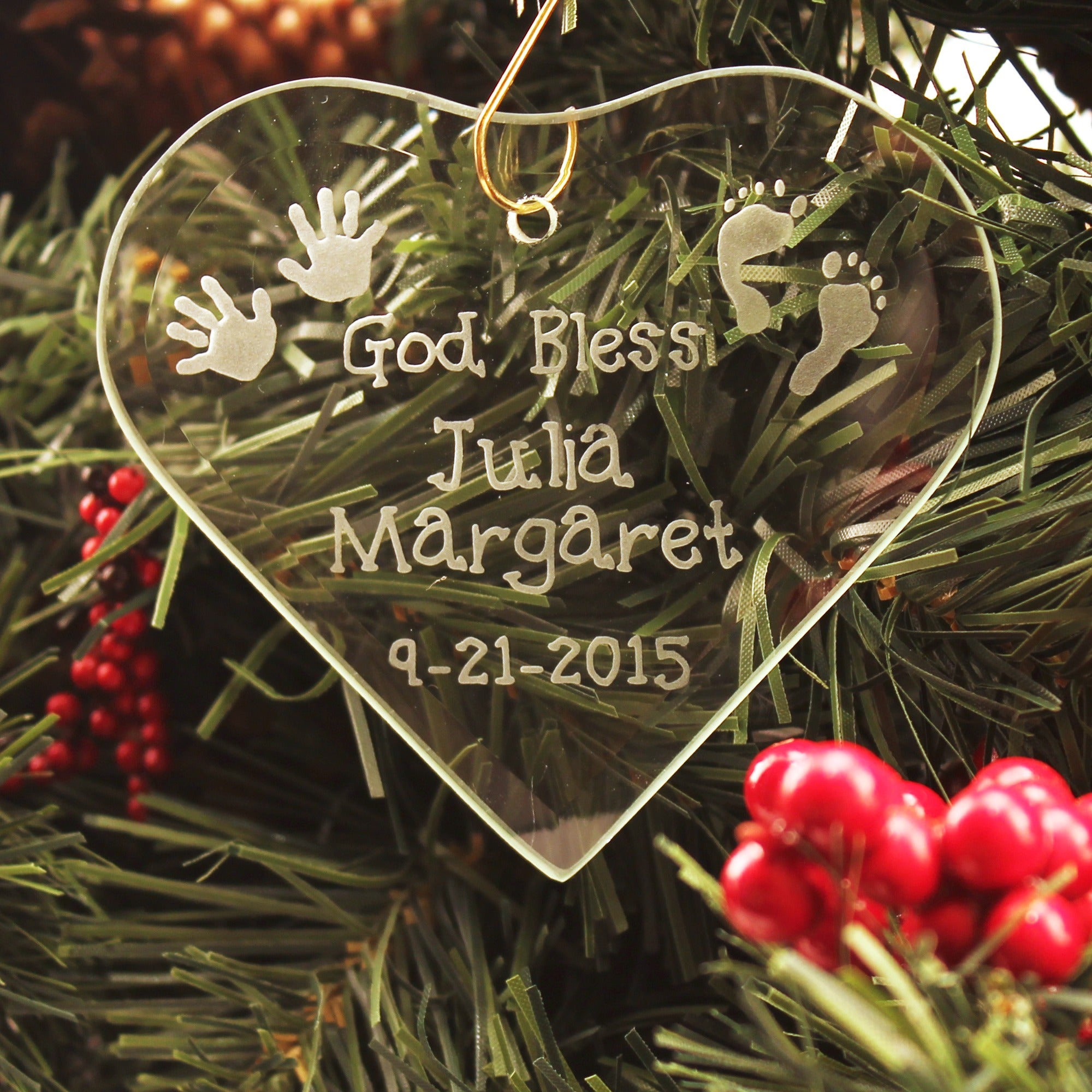 Personalized God Bless Baby Glass Ornament