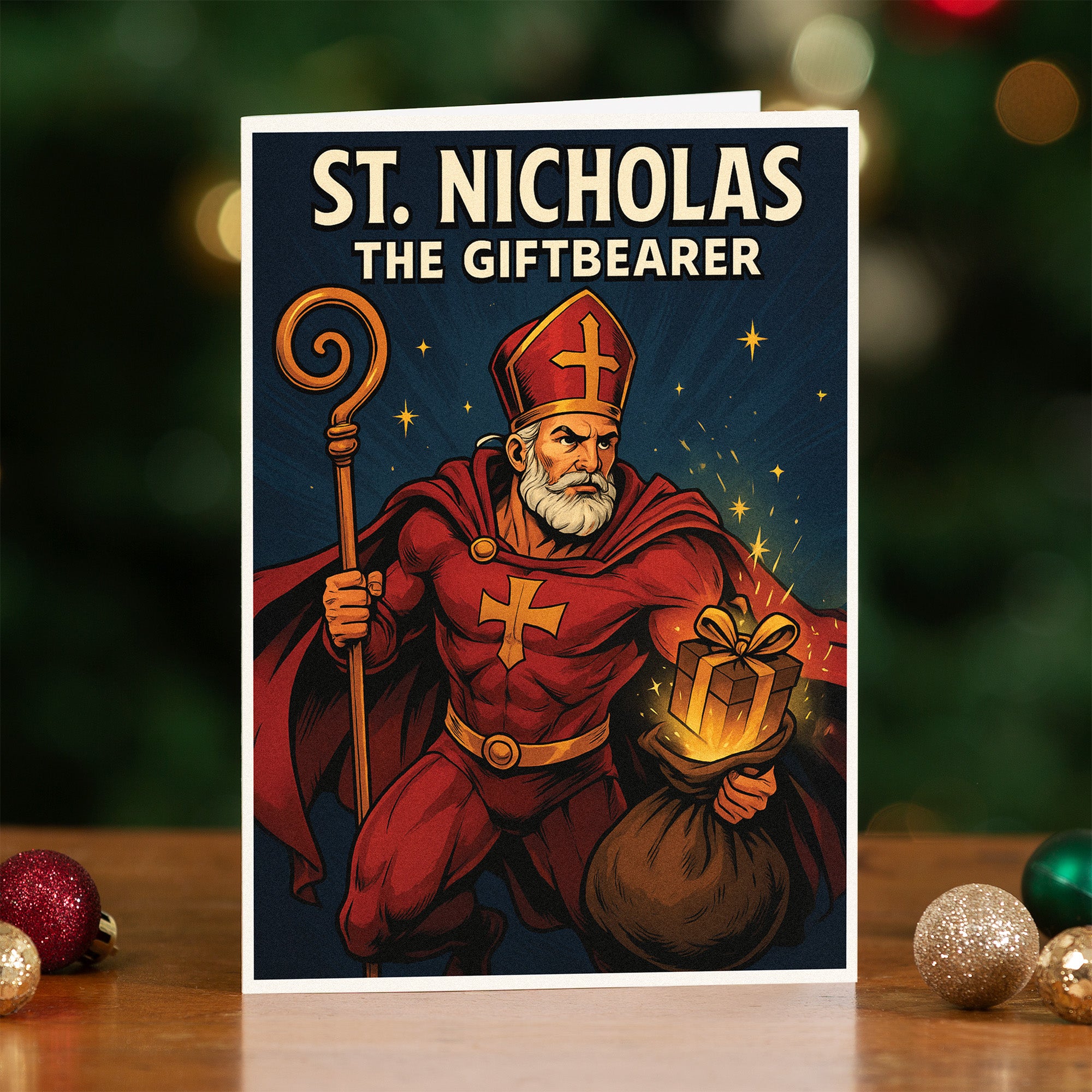 St. Nick the Gift Bearer Superhero Christmas Cards - Set of 20