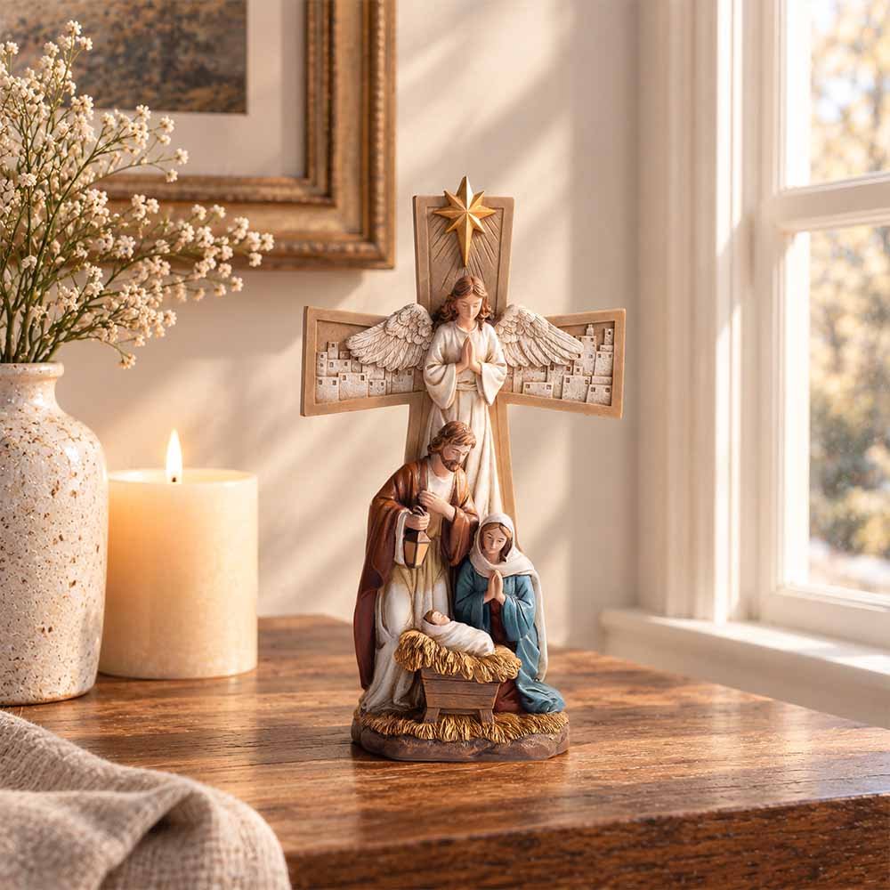 Holy Family at the Cross Nativity Scene - 12" (H)