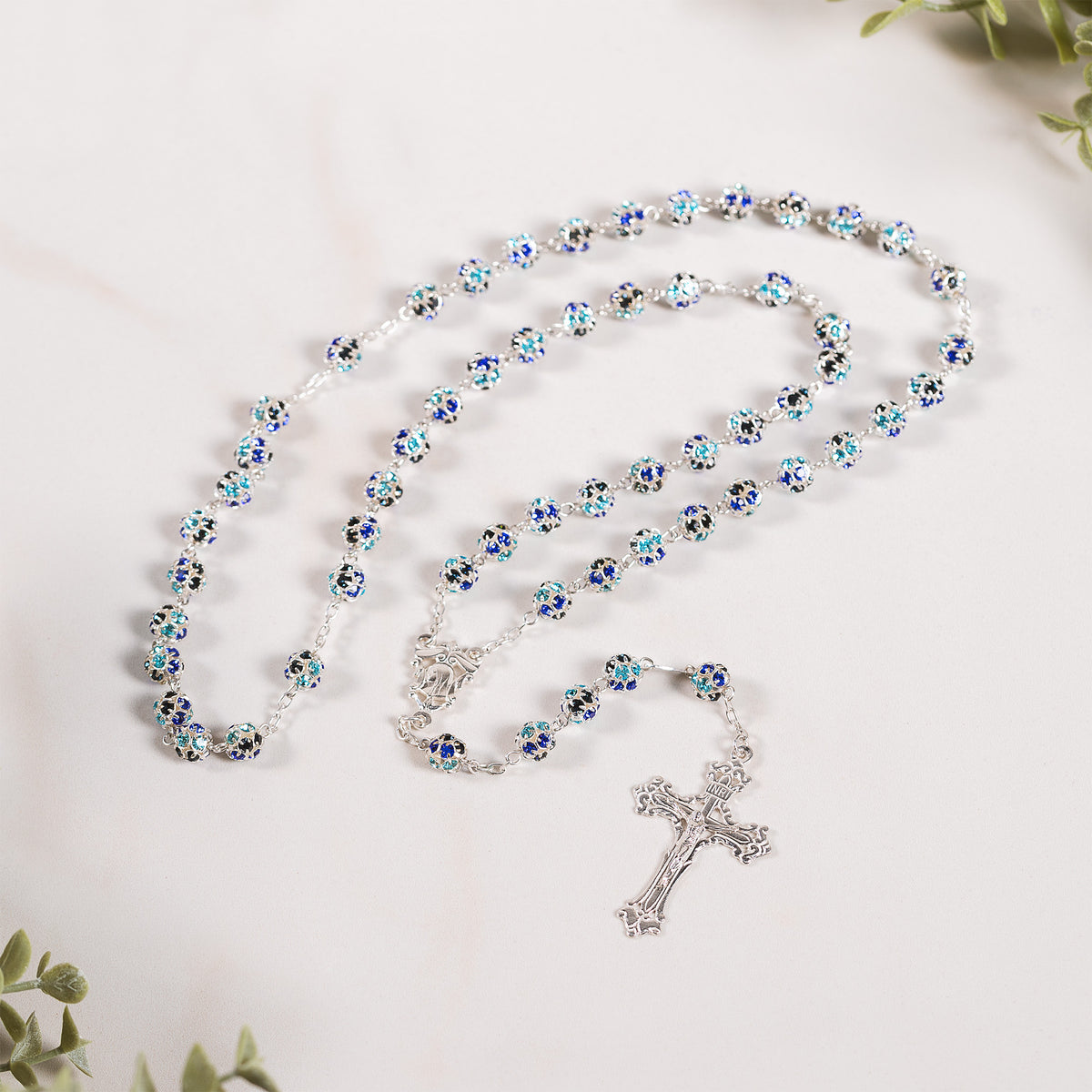 Blue Catholic Pattern Italian Sterling Blue Pavé Bead Rosary | The Catholic Company®