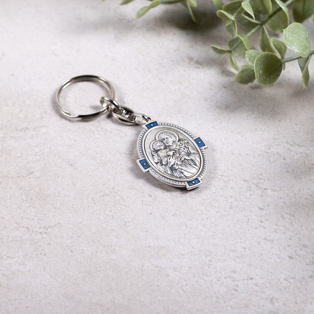 St. Joseph Key Ring w/Blue Accents, cm. 4.2 (1.65")
