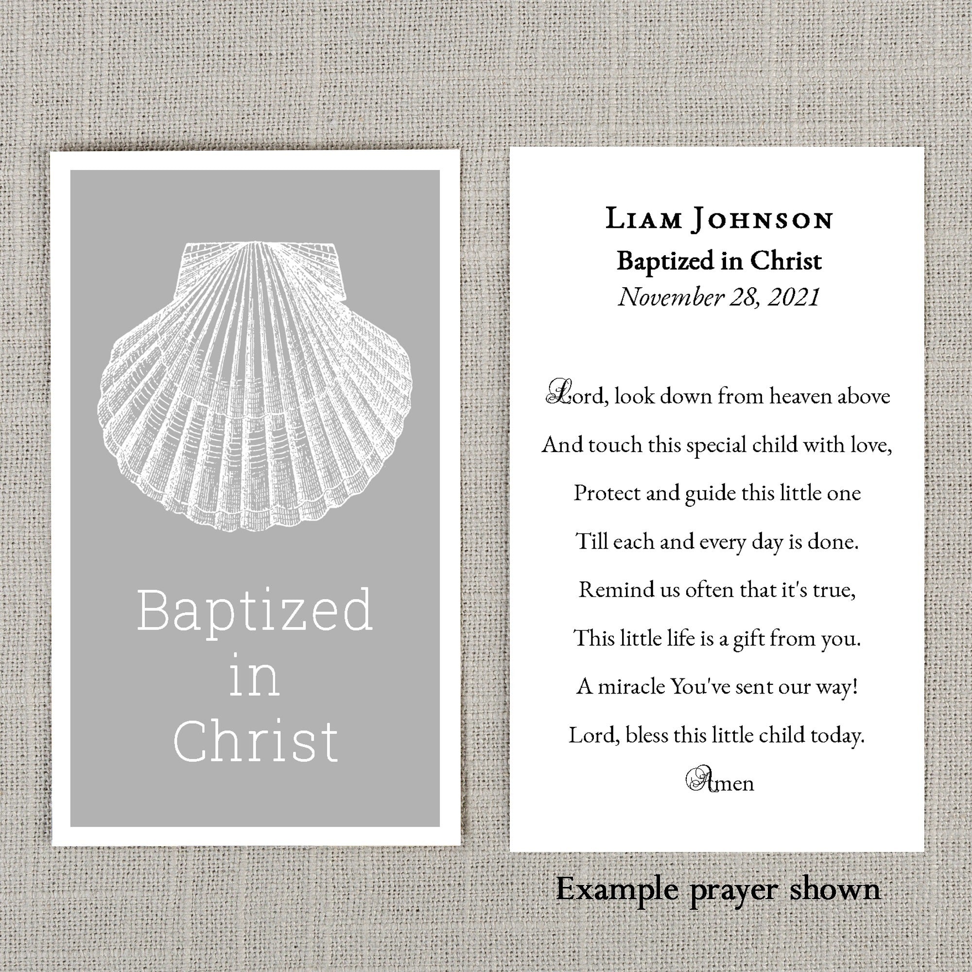 Laminated Baptism Shell Personalized Prayer Card