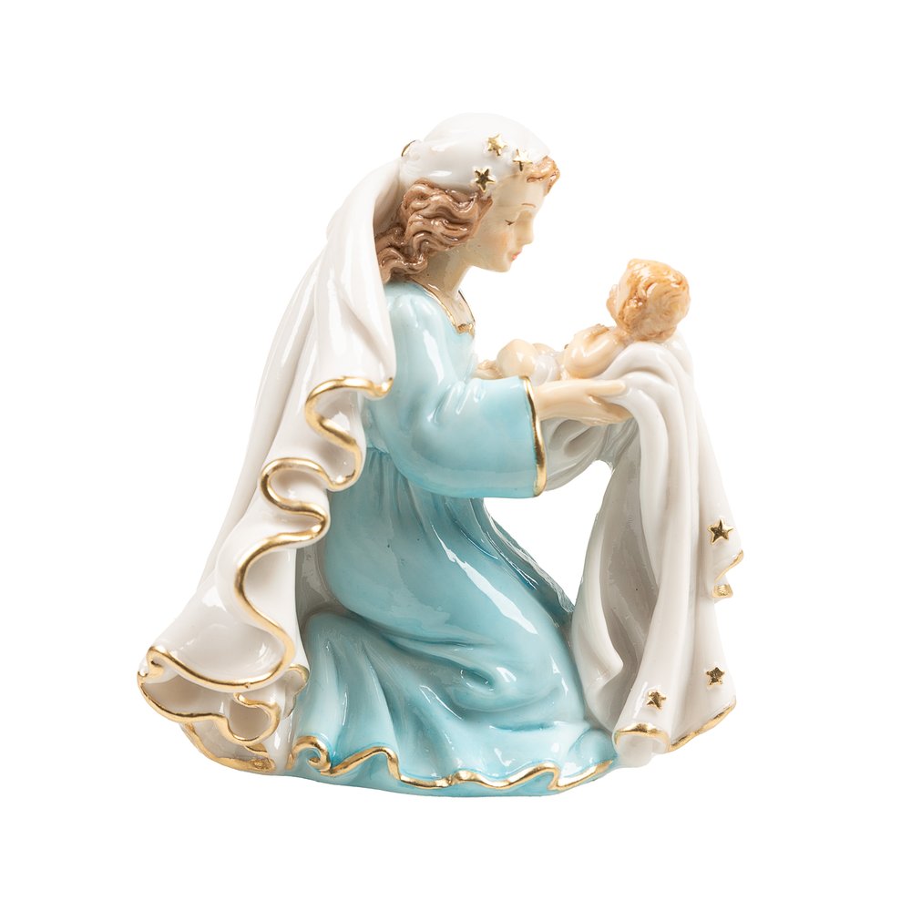 Italian Kneeling Madonna & Child Figurine in Color- 4"