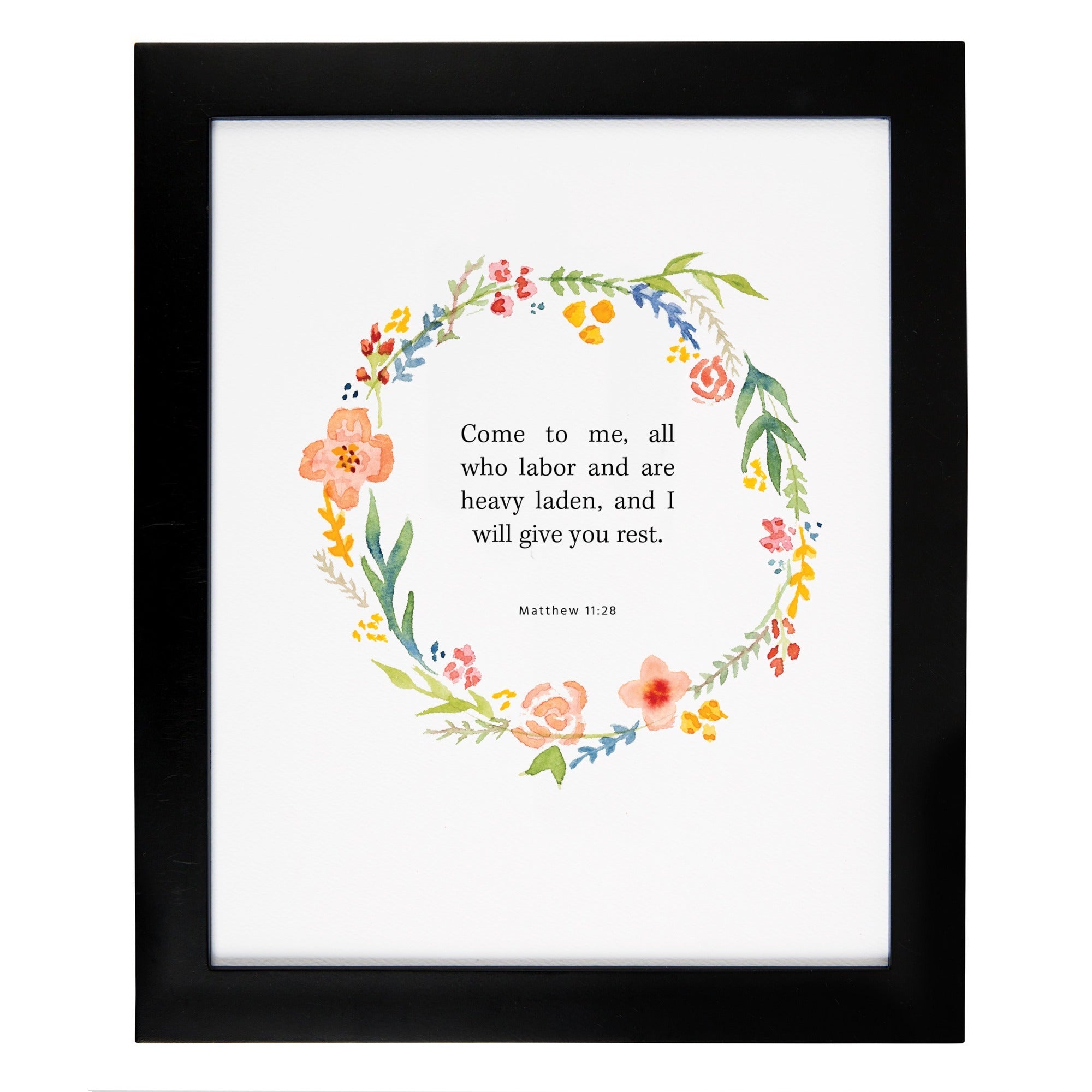 Matthew 11:28 Floral Framed Scripture Print