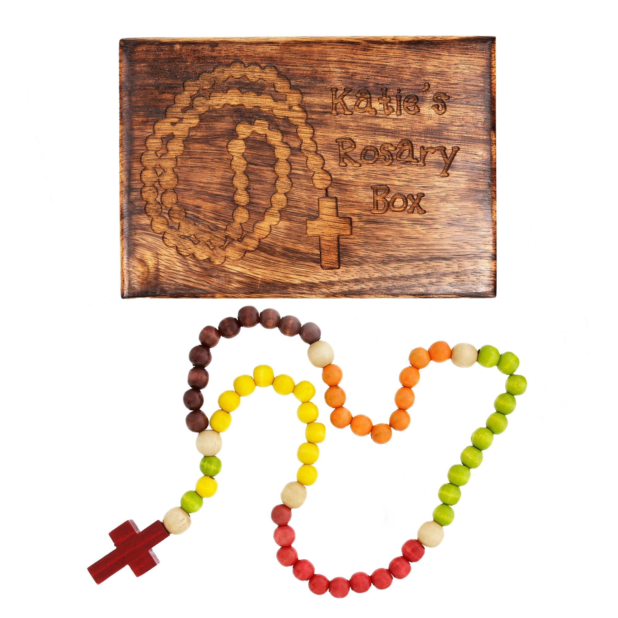 Personalized Kiddie Rosary Gift Set in Brown Rosary Box