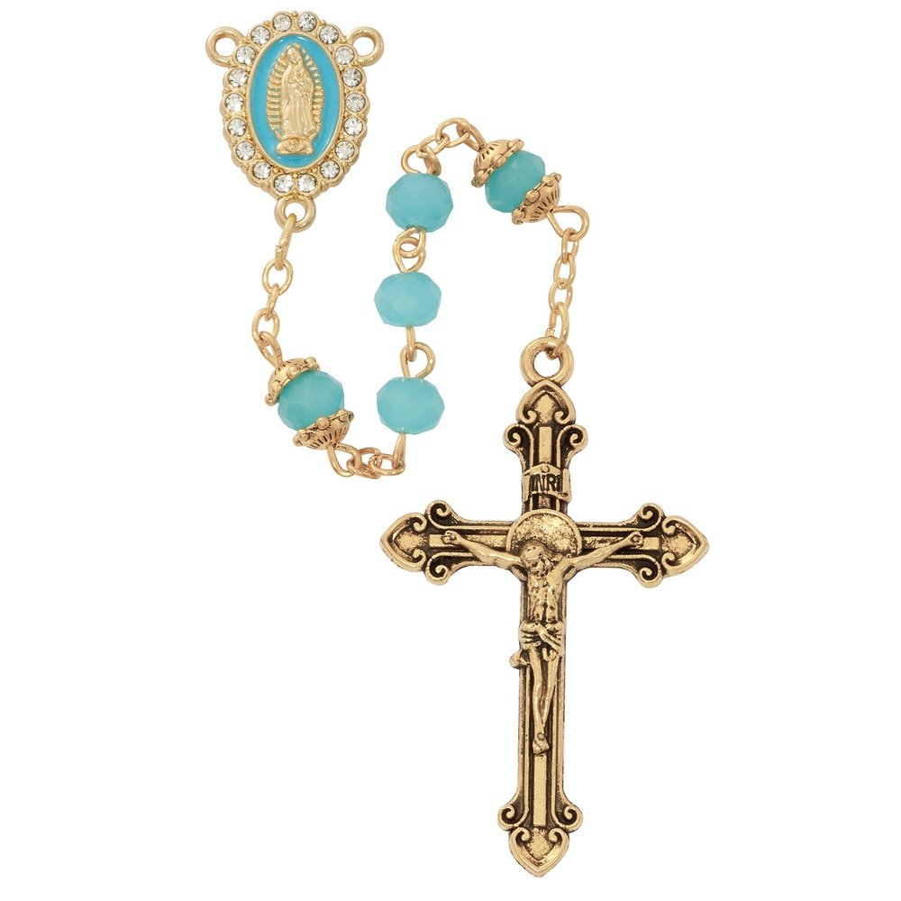 Aqua & Gold Our Lady of Guadalupe Crystal Rosary