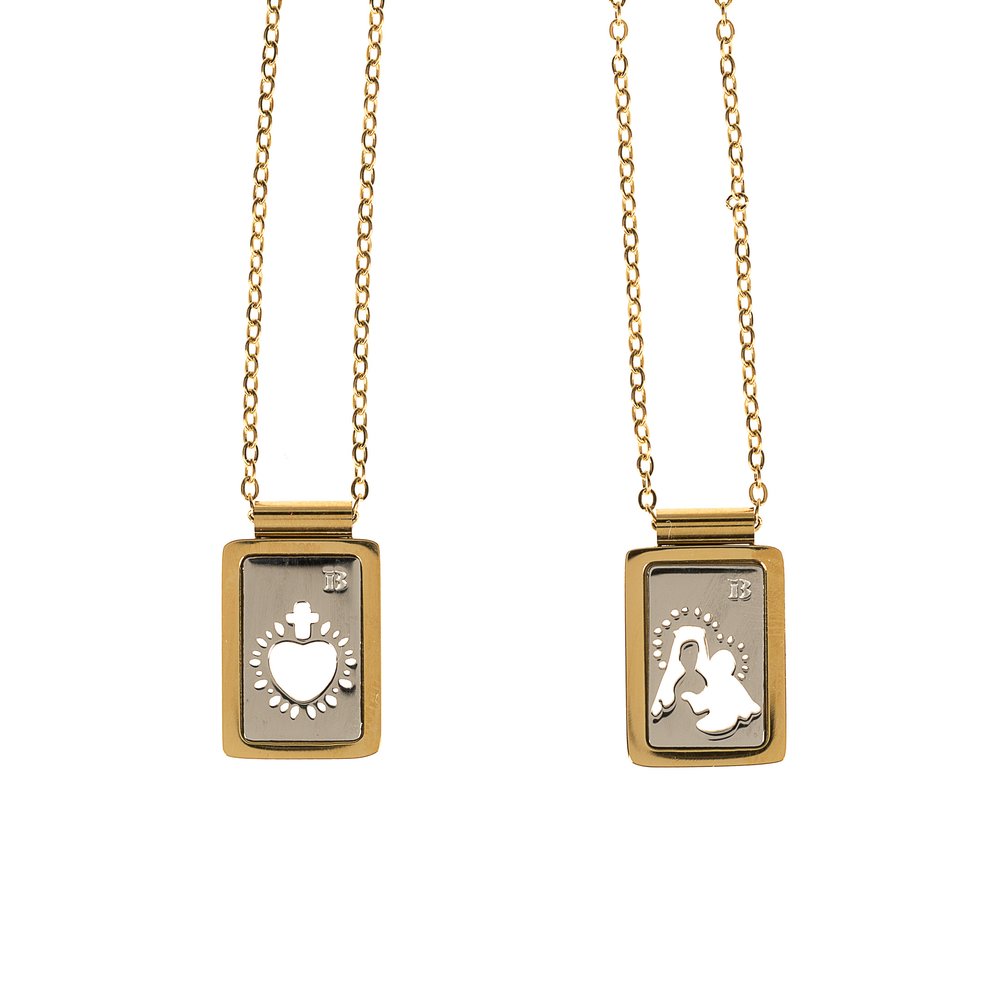 Our Lady & Sacred Heart Sterling & Gold Scapular Necklace