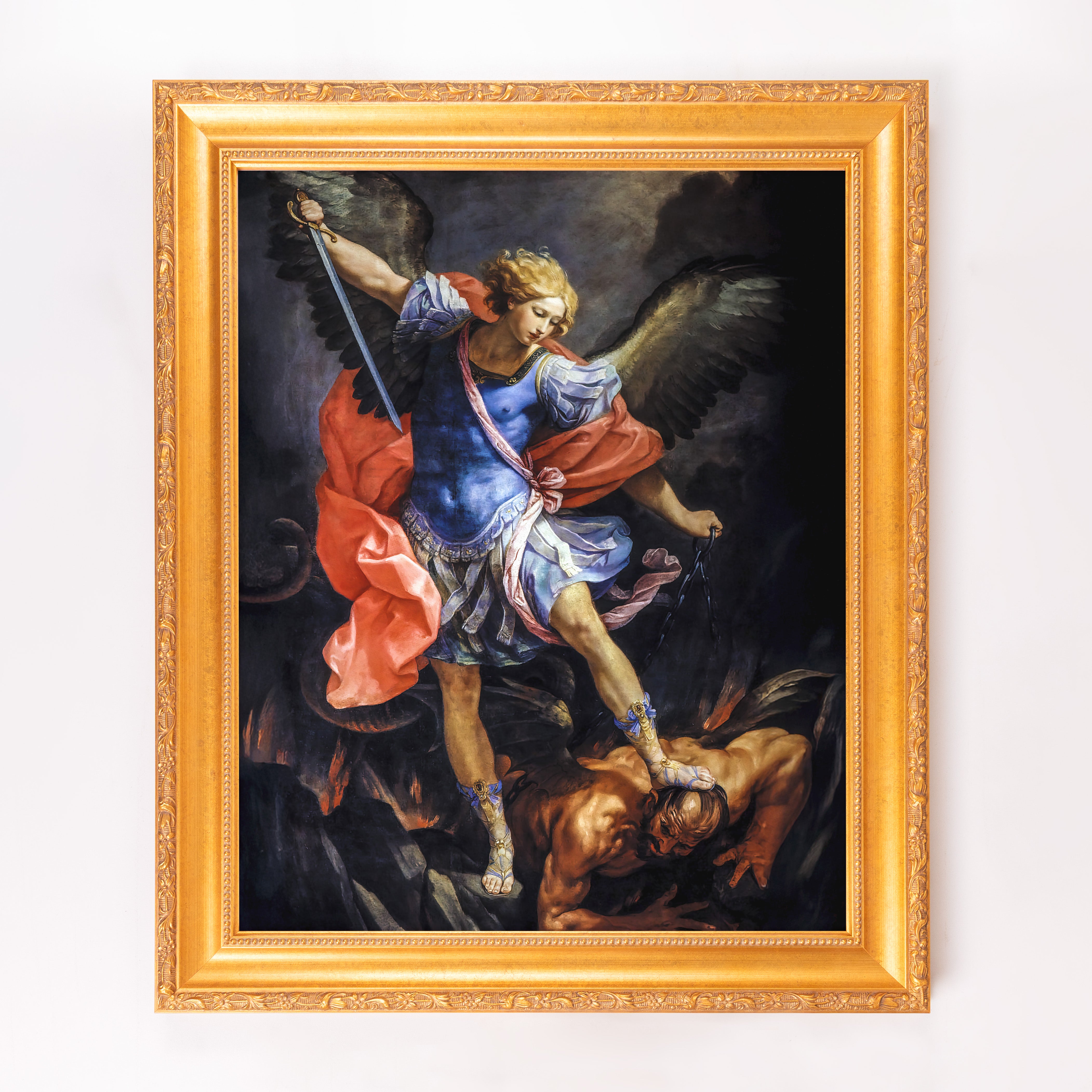 Reni's Archangel Michael Defeating Satan Framed Canvas - Sacred Signat